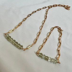 Faceted Green Crystal Prasiolite Stone GF Paper Clip Style Chain Necklace Set